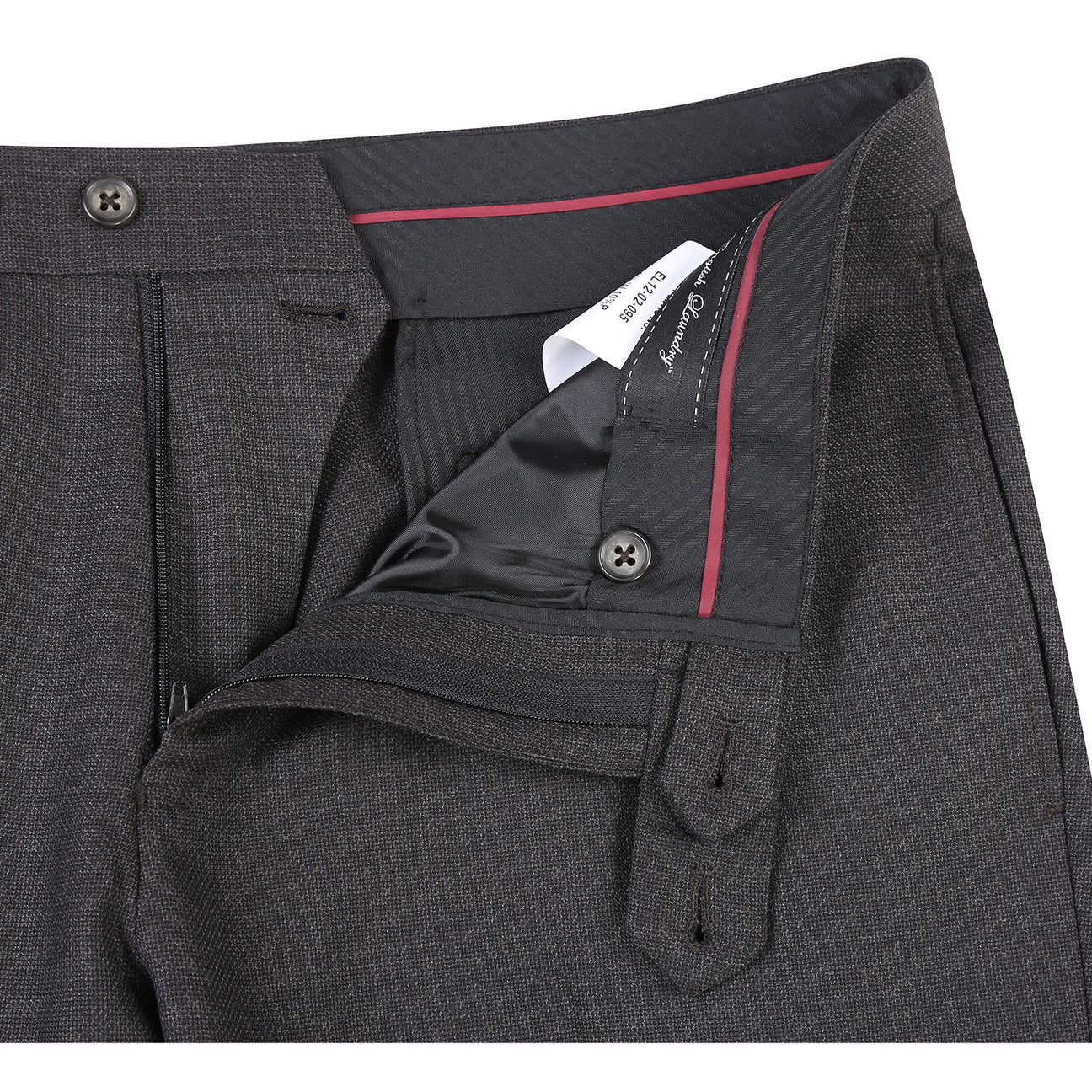 The ENGLISH LAUNDRY Dark Gray Suit EL12-02-095 by English Laundry, styled on a mannequin with a white dress shirt and black, gray, and silver striped tie, offers a refined slim fit suit look.