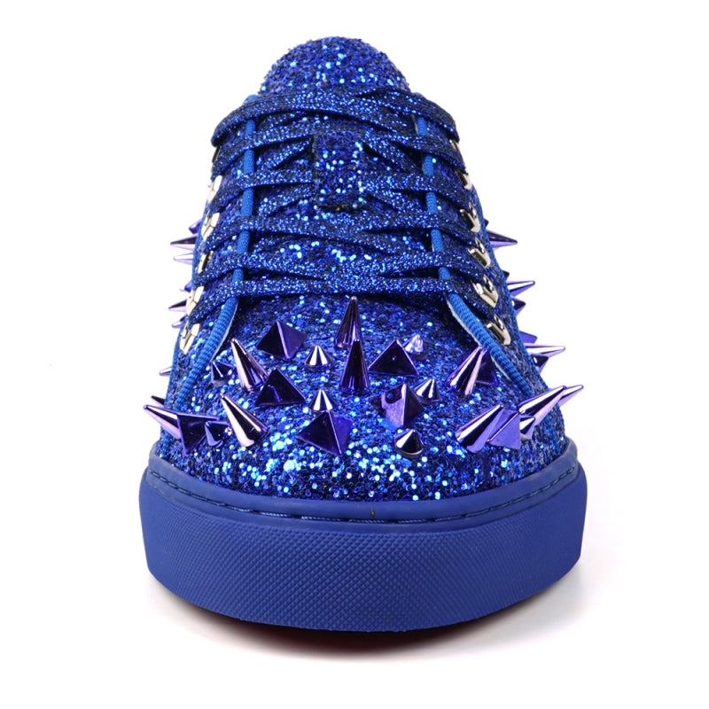 The FI-2429 Navy Glitter Navy Spikes Low Cut Sneaker by Fiesso stuns with dazzling glitter and striking metallic spikes.