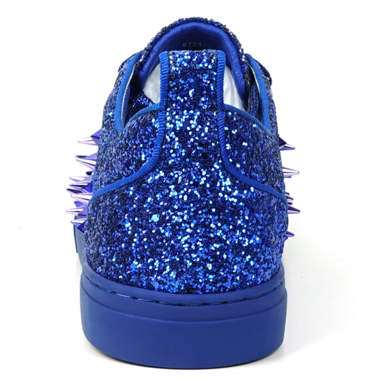 The FI-2429 Navy Glitter Navy Spikes Low Cut Sneaker by Fiesso stuns with dazzling glitter and striking metallic spikes.