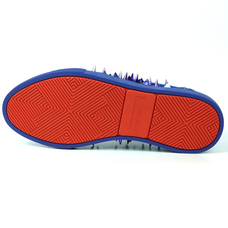 The FI-2429 Navy Glitter Navy Spikes Low Cut Sneaker by Fiesso stuns with dazzling glitter and striking metallic spikes.