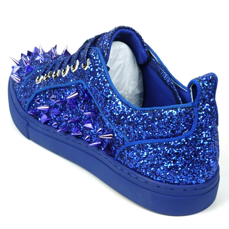 The FI-2429 Navy Glitter Navy Spikes Low Cut Sneaker by Fiesso stuns with dazzling glitter and striking metallic spikes.