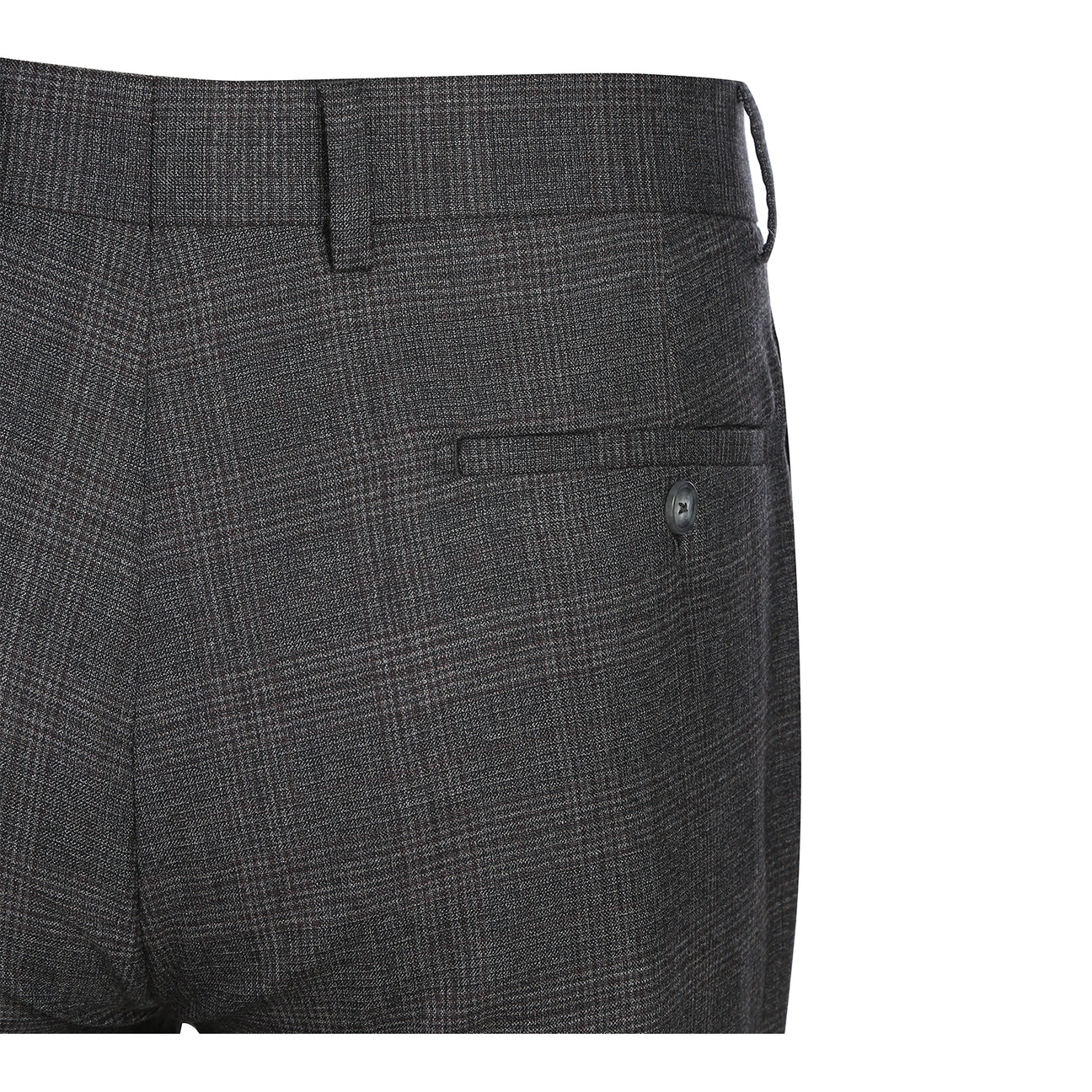 The ENGLISH LAUNDRY Dark Gray Check Suit EL12-57-095 by English Laundry is displayed on a mannequin, styled with a white dress shirt and a red patterned tie.