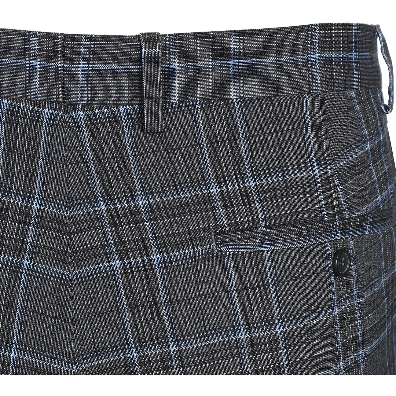 The Alessandro Vitello by Renoir Gray 2-Piece Slim Fit Checked Suit, featuring a single-breasted two-button front, is displayed on a mannequin paired with a white dress shirt and maroon polka dot tie.