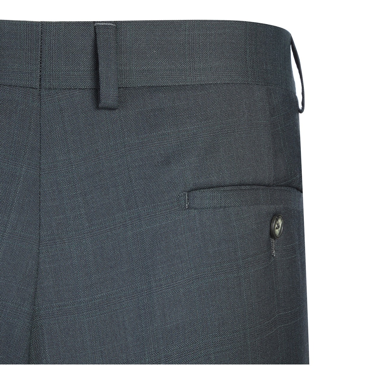 The English Laundry ENGLISH LAUNDRY Dark Green Check Suit 22-52-341EL features a men's suit jacket in dark green check with notch lapels and a two-button closure, styled over a white dress shirt and black striped tie on a mannequin.