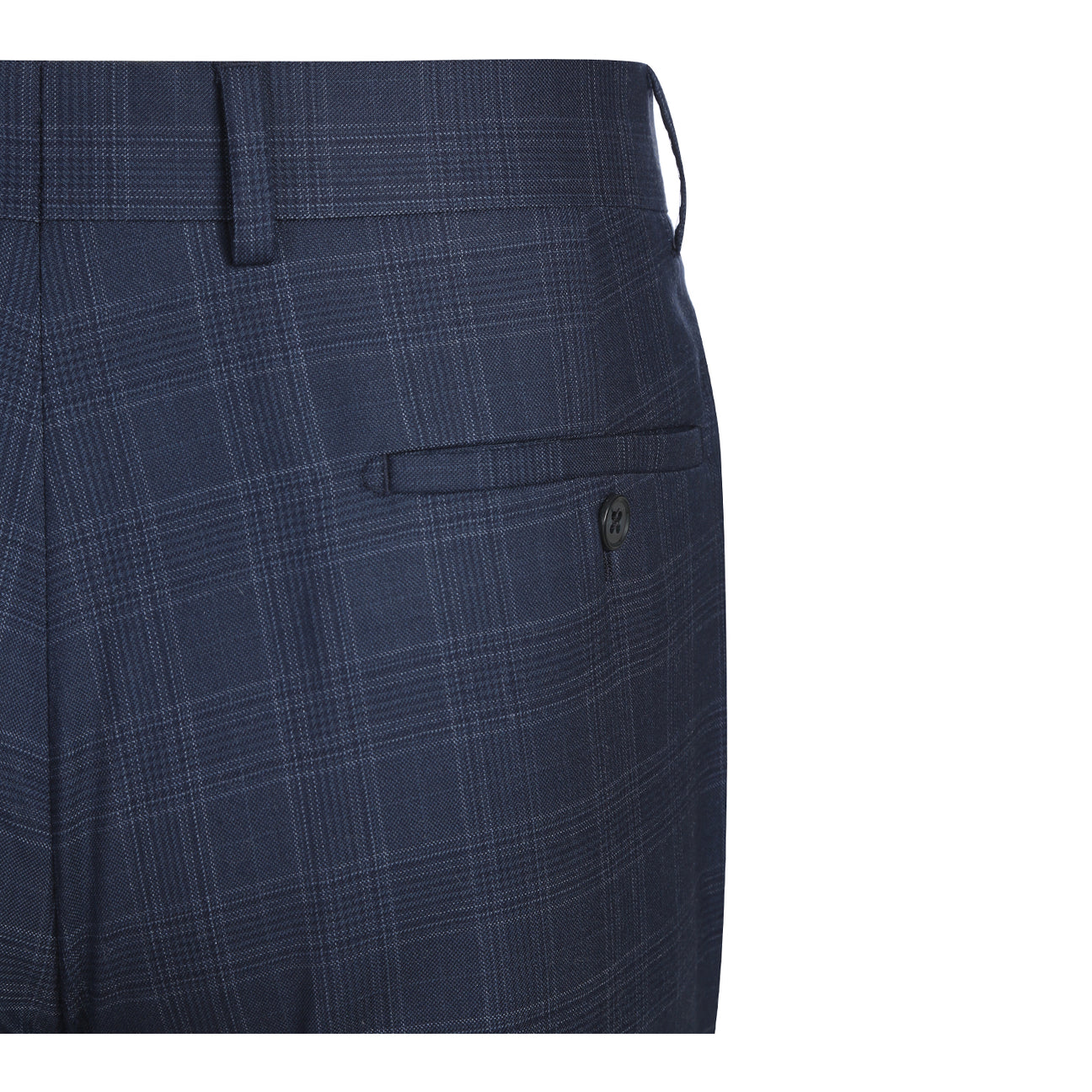 The ENGLISH LAUNDRY Blue Check Suit EL12-50-410 by English Laundry features a classic blue check pattern with notch lapels, paired with a white dress shirt and red patterned tie—an elegant, timeless men's style.