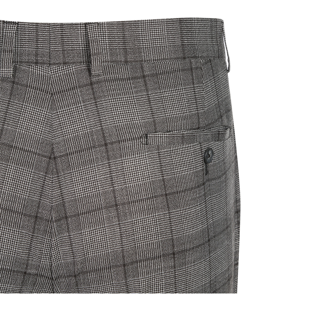 The ENGLISH LAUNDRY Gray Check Suit 22-60-002EL by English Laundry is displayed on a mannequin with a two-button closure, paired with a white dress shirt and a subtly patterned blue tie.