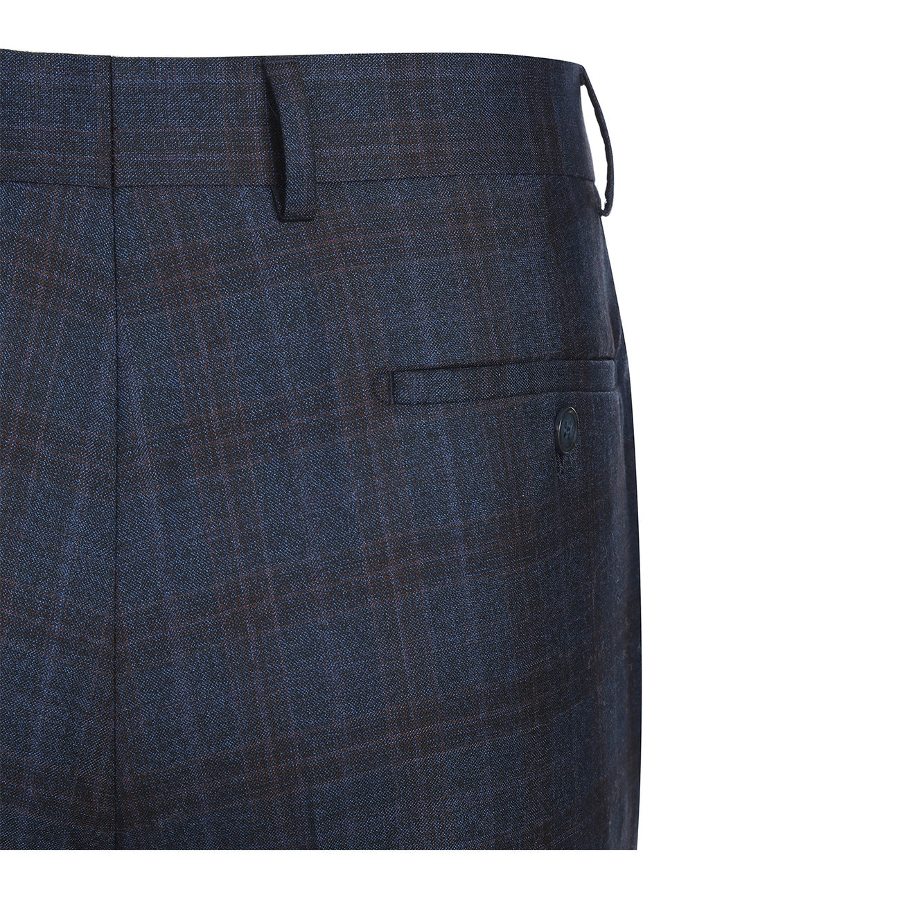 A mannequin wears the English Laundry ENGLISH LAUNDRY Dark Blue Check Suit EL12-55-410 with a white dress shirt and red patterned tie, set against a plain background.