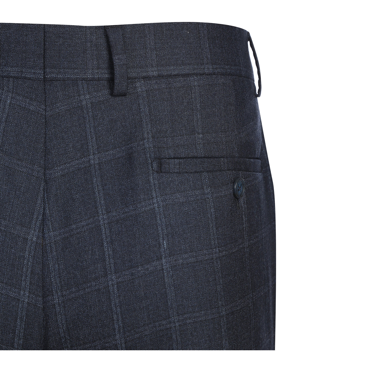 The ENGLISH LAUNDRY Navy Check Suit EL12-52-412 by English Laundry features a modern slim fit, shown here styled on a mannequin with a white dress shirt and striped tie for a sharp contemporary look.