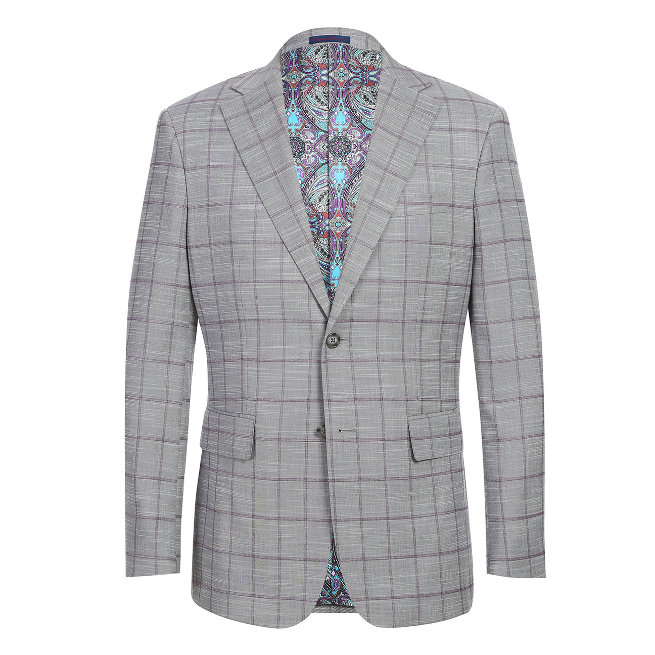 The ENGLISH LAUNDRY White Check Suit 12-60-092EL by English Laundry features a modern slim fit with notch lapels, two buttons, front pockets, and a patterned lining for a sharp, stylish look.
