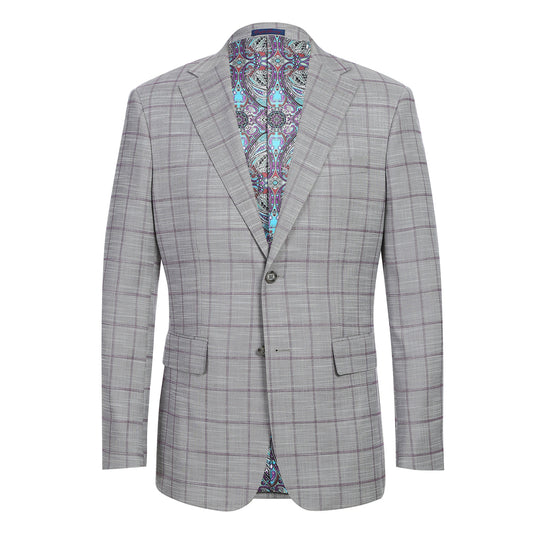 The ENGLISH LAUNDRY White Check Suit 12-60-092EL by English Laundry features a modern slim fit with notch lapels, two buttons, front pockets, and a patterned lining for a sharp, stylish look.