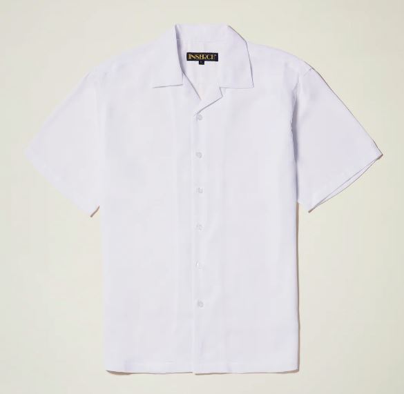 The Inserch 2pc Set features a white short-sleeve microfiber button-up shirt with a spread collar, laid flat on a light background. Brand: Inserch.