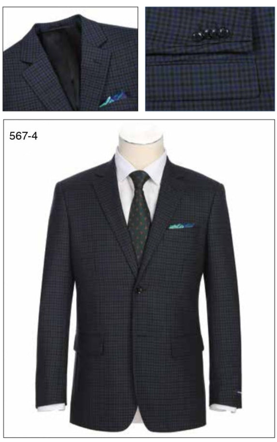The Alessandro Vitello by Renoir New Slim Fit Wool Green Blazer 567-4 from Renoir features a modern silhouette, notch lapel, and two-button closure, styled here with a matching tie and white shirt.