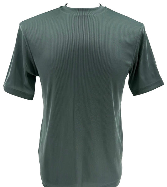 The Bassiri S/S Mock-Neck Blue Green T-Shirt 218, made from soft poly spandex, is featured on a plain white background.