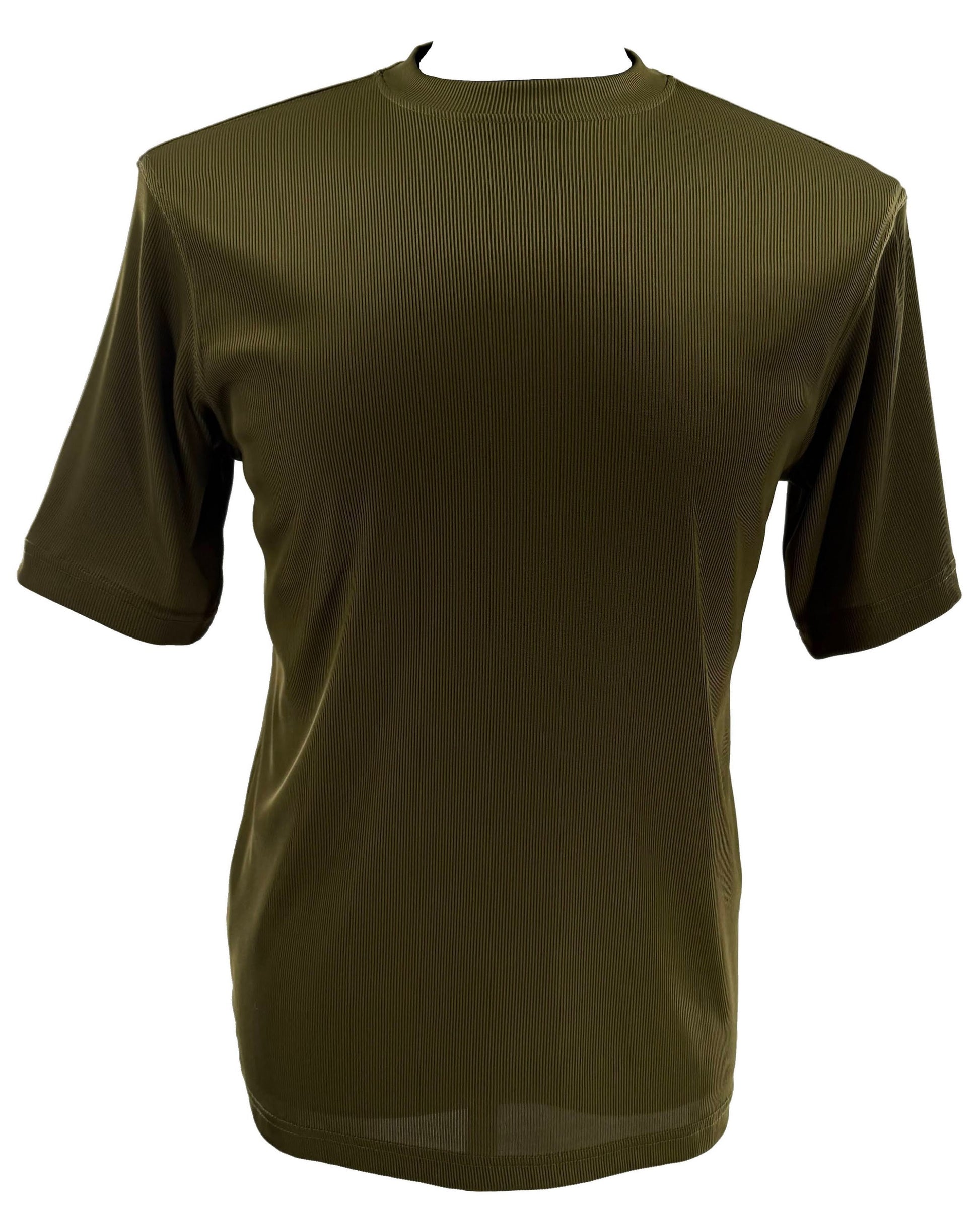 Bassiri S/S Mock-Neck Olive T-Shirt 218 by Bassiri, shown from the front on a plain background.