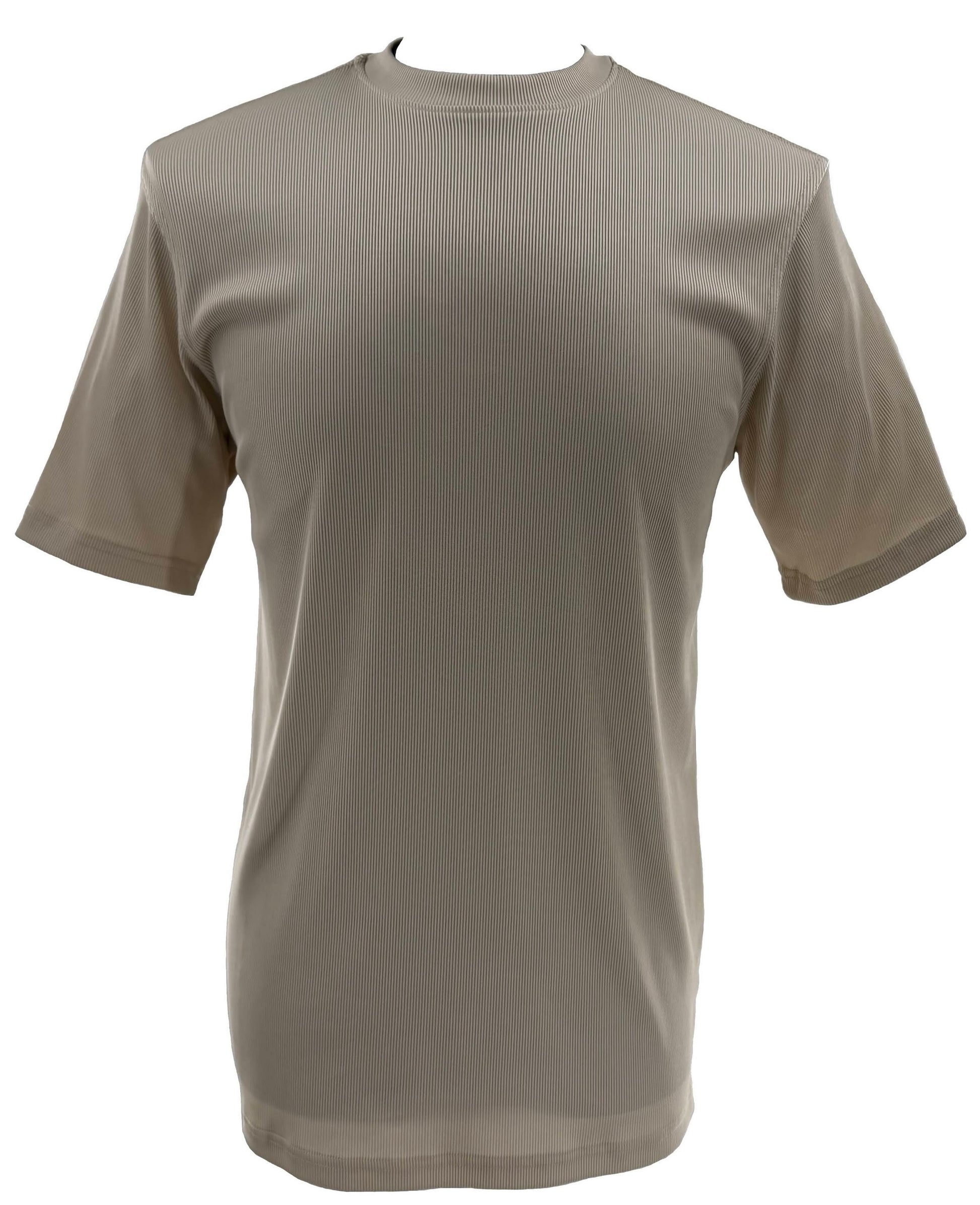Bassiri S/S Mock-Neck Tan T-Shirt 218 by Bassiri shown on a plain white background.