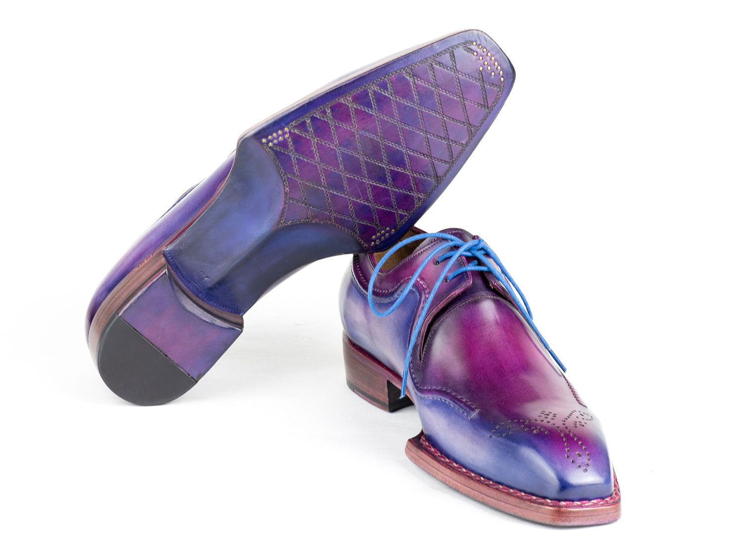 Paul Parkman Men's Hand-Welted Blue & Purple Leather Derby Shoes - 326 Unique Design Menswear Paul Parkman Men's Hand-Welted Blue & Purple Leather Derby Shoes - 326 Unique Design Menswear