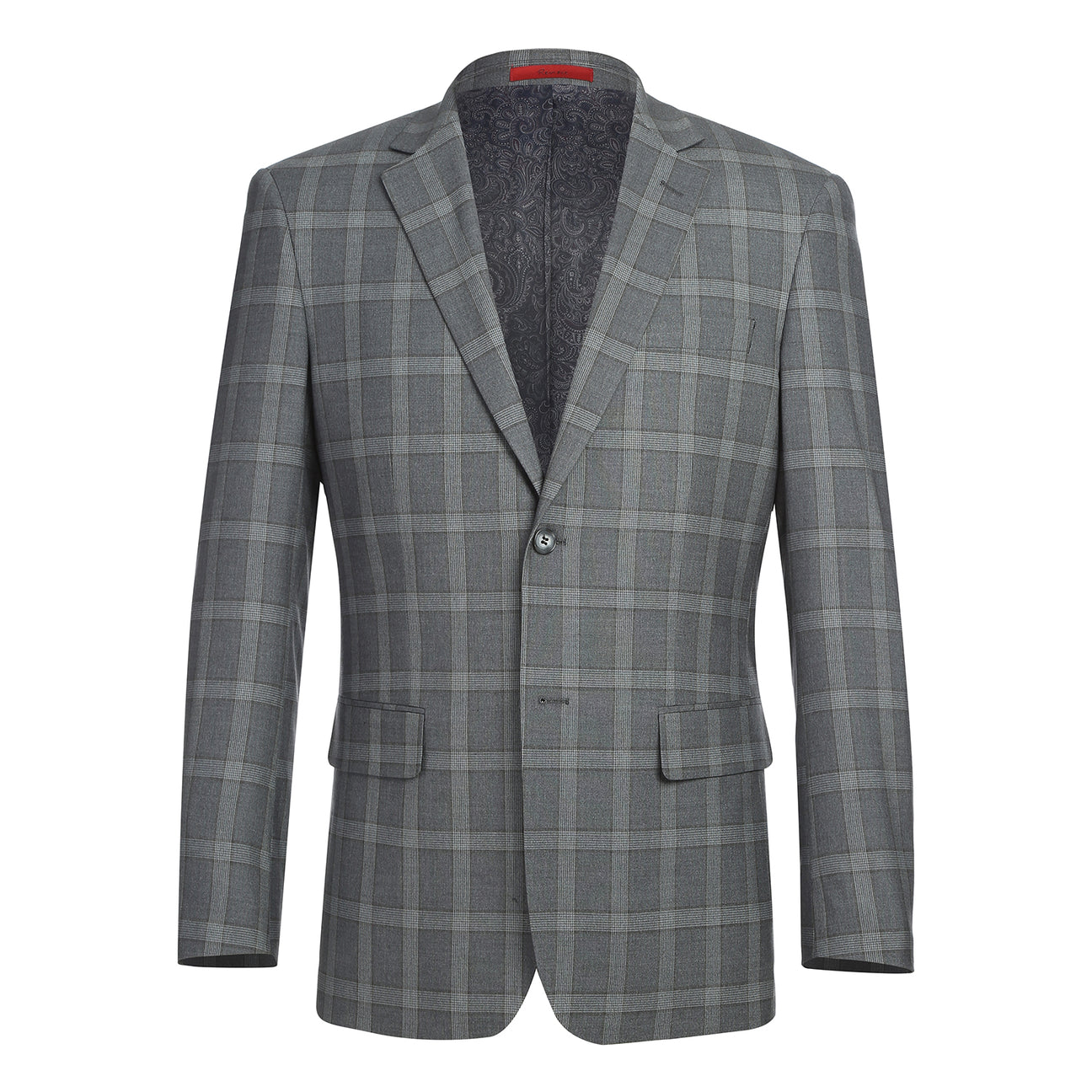 The Alessandro Vitello by Renoir New Slim Fit Monument Suit 293-46, showcased on a mannequin with a white dress shirt and red patterned necktie—a refined men’s ensemble from Renoir.