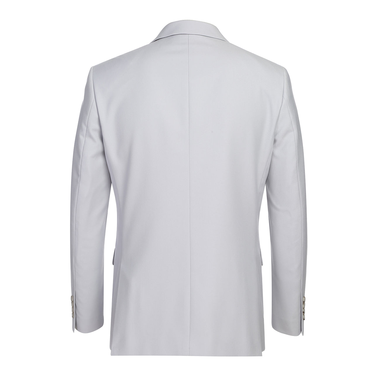 The Alessandro Vitello by Renoir 2-Piece Slim Fit Suit in Perl Gray features a single-breasted notch lapel jacket, shown on a mannequin with a white shirt, brown and pink striped tie, and dotted pocket square for lightweight comfort.