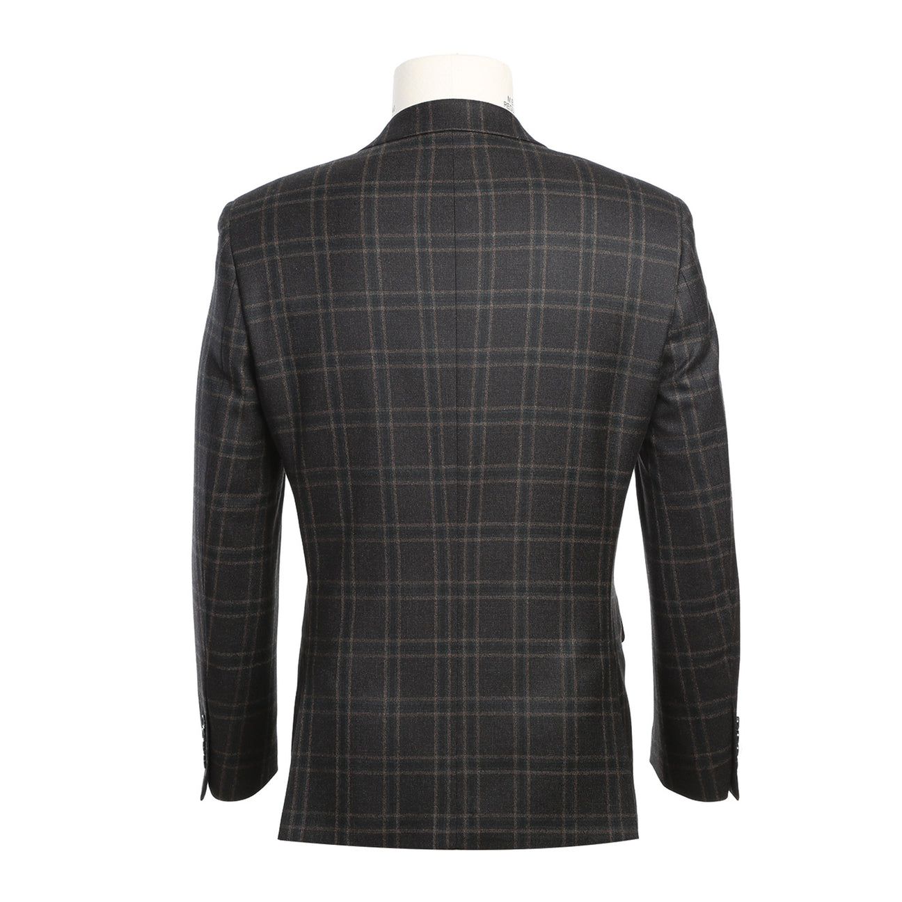 The mannequin wears a Renoir Alessandro Vitello New Slim Fit Wool Checked Dimgray Blazer 563-11, styled with a white dress shirt, patterned tie, and blue pocket square.