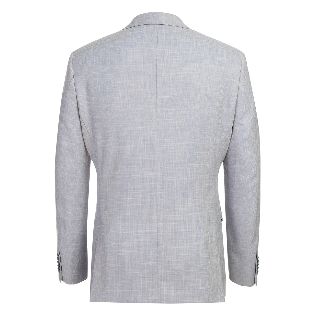 The ENGLISH LAUNDRY Light Gray Suit 32-02-002EL by English Laundry features notched lapels, two front flap pockets, a single button closure, and a blue and white floral patterned inner lining.