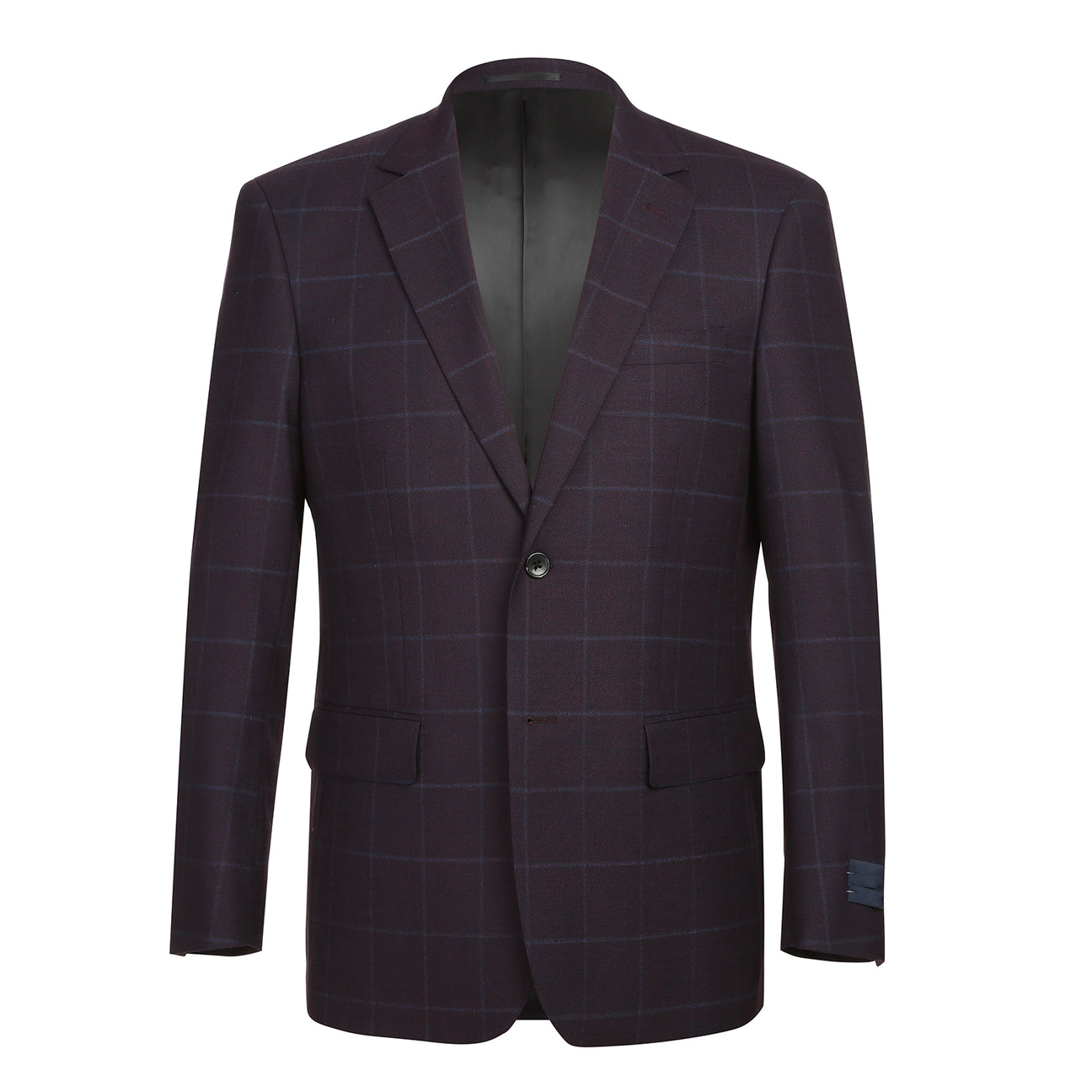 The Alessandro Vitello New Slim Fit Wool Midnight Blue Blazer 565-11 is styled on a mannequin with a white dress shirt, red patterned tie, and blue pocket square.