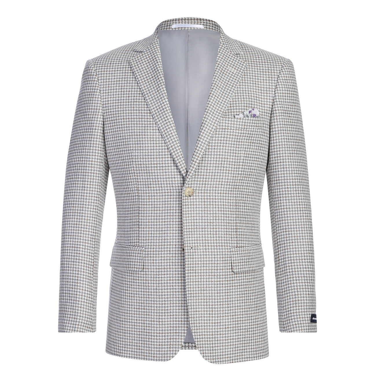 The mannequin displays the Renoir Alessandro Vitello New Slim Fit Light Beige Blazer 567-13, styled over a white dress shirt and a red, blue, and white striped tie.