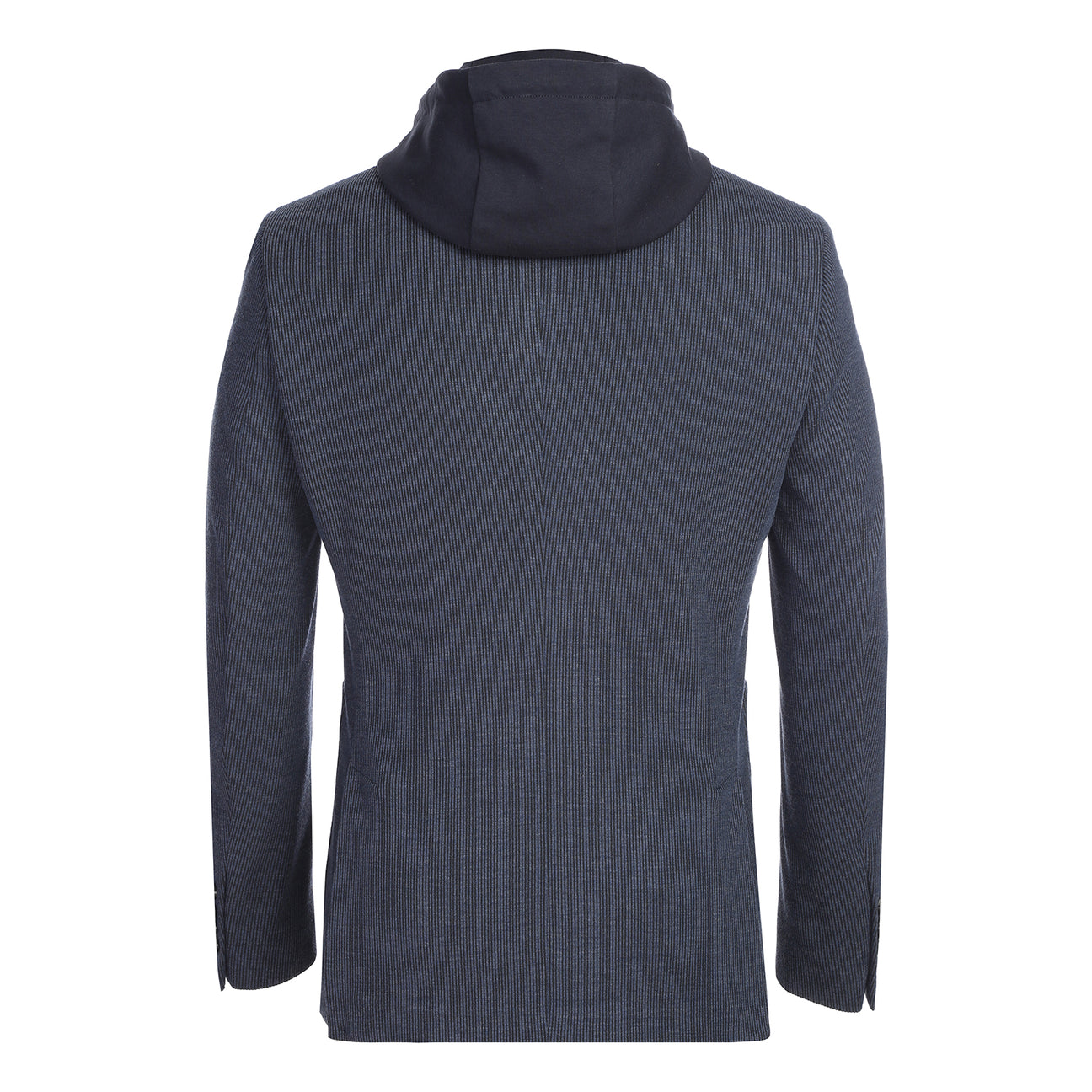 Pellagio Men's Slim Fit Riserva Jacket Gray Blue PF25-13, layered over a matching zip-up hoodie, features a white and patterned pocket square in the breast pocket.