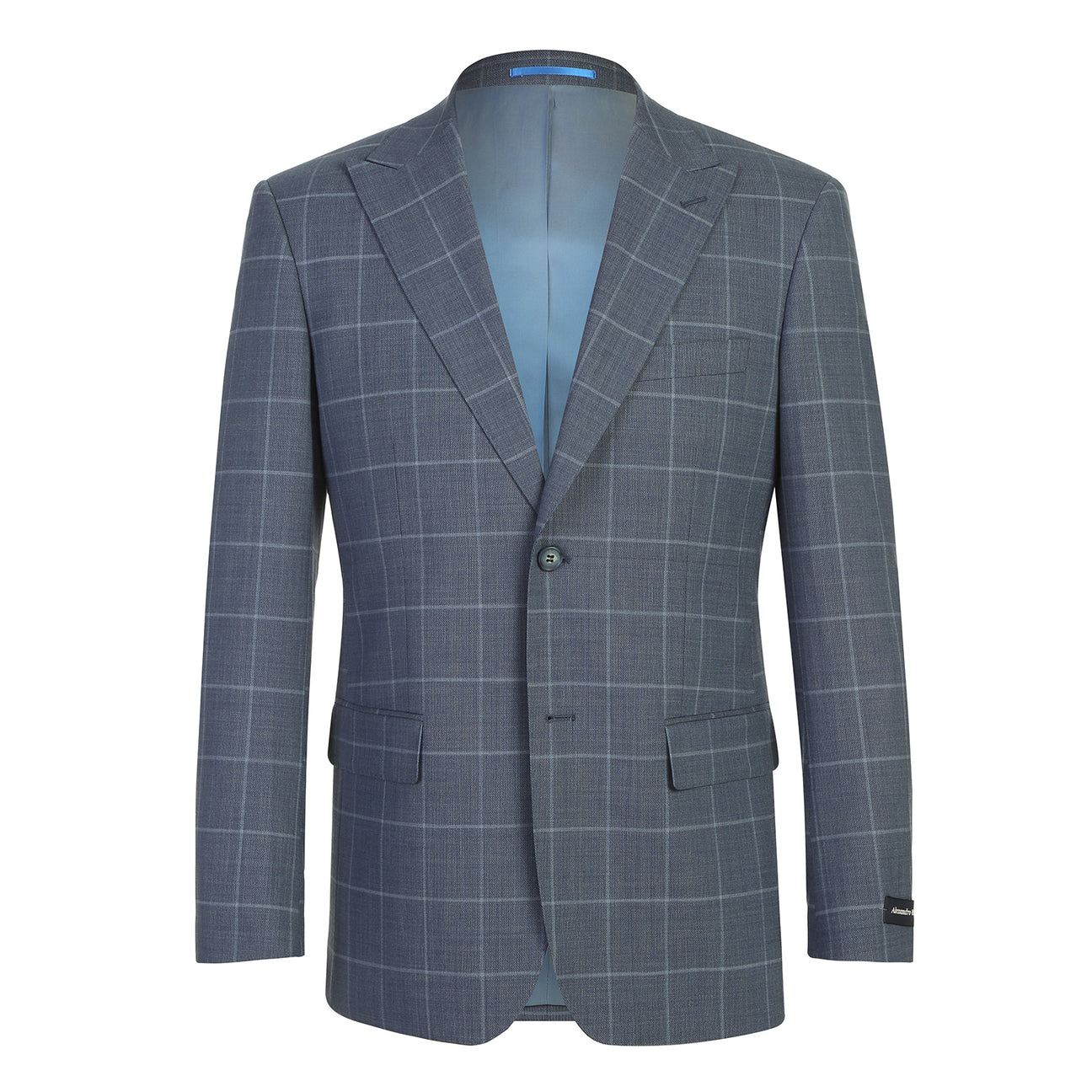 The Renoir Alessandro Vitello Slim Fit Wool Midnight Haze Suit 566-13 features notch lapels and a single-breasted design, paired with a white shirt and orange striped tie, shown on a headless mannequin. Crafted from premium wool blend for comfort and style.