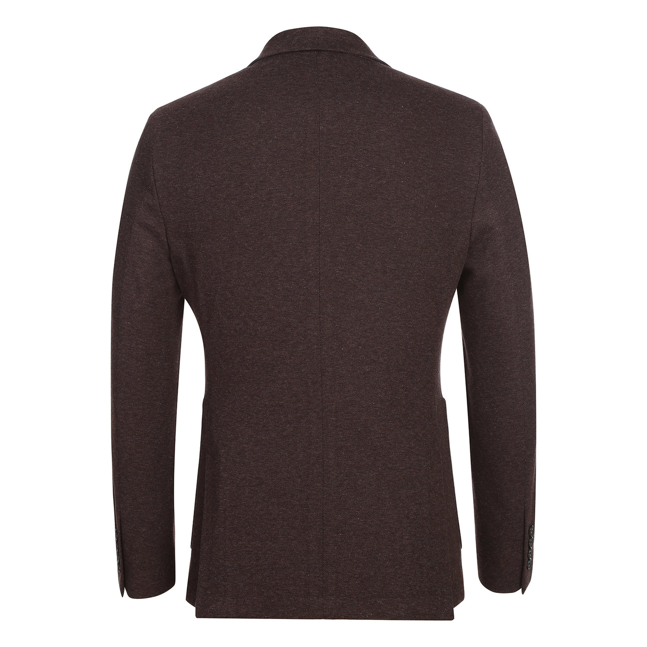 The Pellagio Men's Slim Fit Riserva Jacket Brown PF25-11 is displayed on a mannequin, styled with a white dress shirt, orange and navy striped tie, and a white pocket square.
