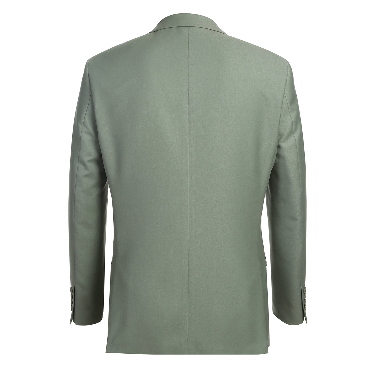 The Alessandro Vitello by Renoir 2-piece sage suit (201-12) is displayed on a mannequin with a white dress shirt, brown patterned tie, and matching pants.