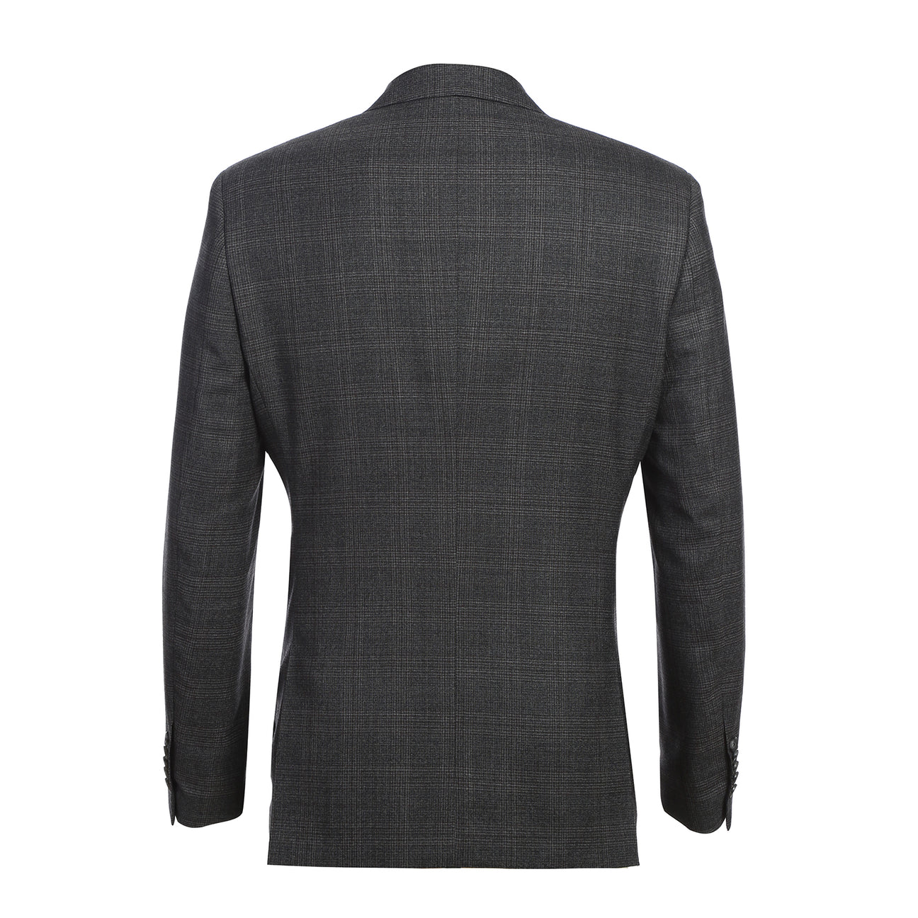 The ENGLISH LAUNDRY Dark Gray Check Suit EL12-57-095 by English Laundry is displayed on a mannequin, styled with a white dress shirt and a red patterned tie.