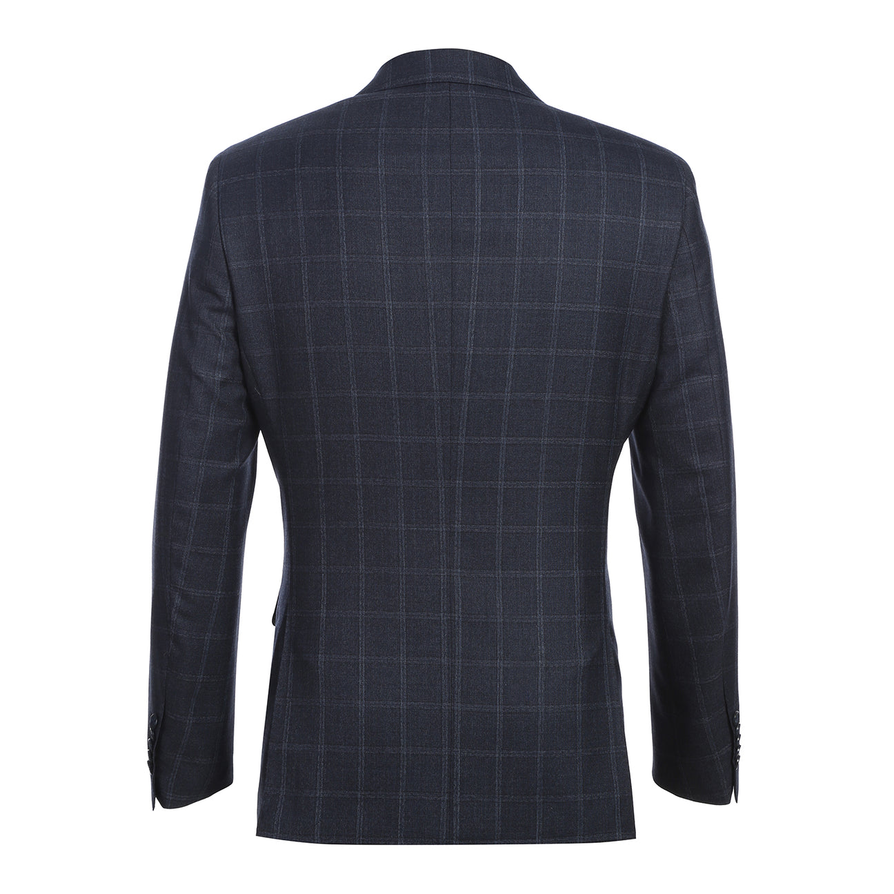 The ENGLISH LAUNDRY Navy Check Suit EL12-52-412 by English Laundry features a modern slim fit, shown here styled on a mannequin with a white dress shirt and striped tie for a sharp contemporary look.