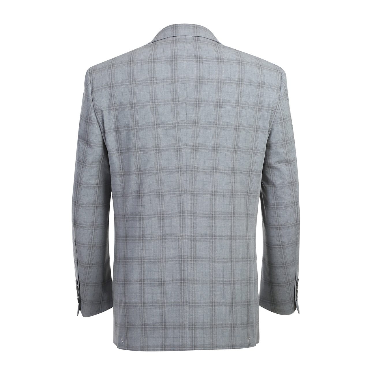 The Alessandro Vitello by Renoir Light Gray Classic Fit Suit (293-33), featuring a men's two-button jacket with notch lapels, is styled with a white dress shirt and patterned orange tie on a mannequin.