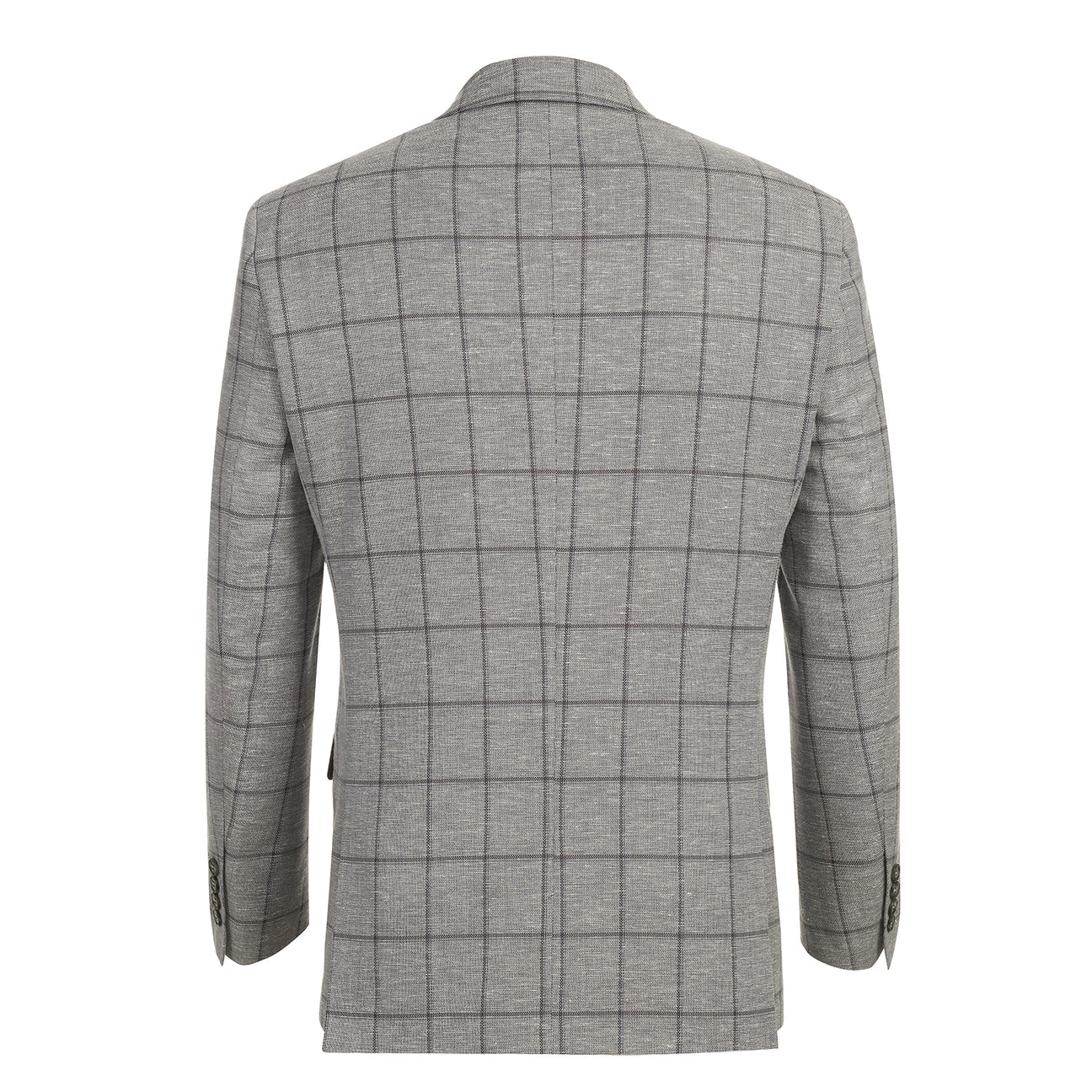 The Alessandro Vitello by Renoir Gray Blue blazer is styled on a mannequin with a white shirt, blue patterned silk tie, and matching pocket square.