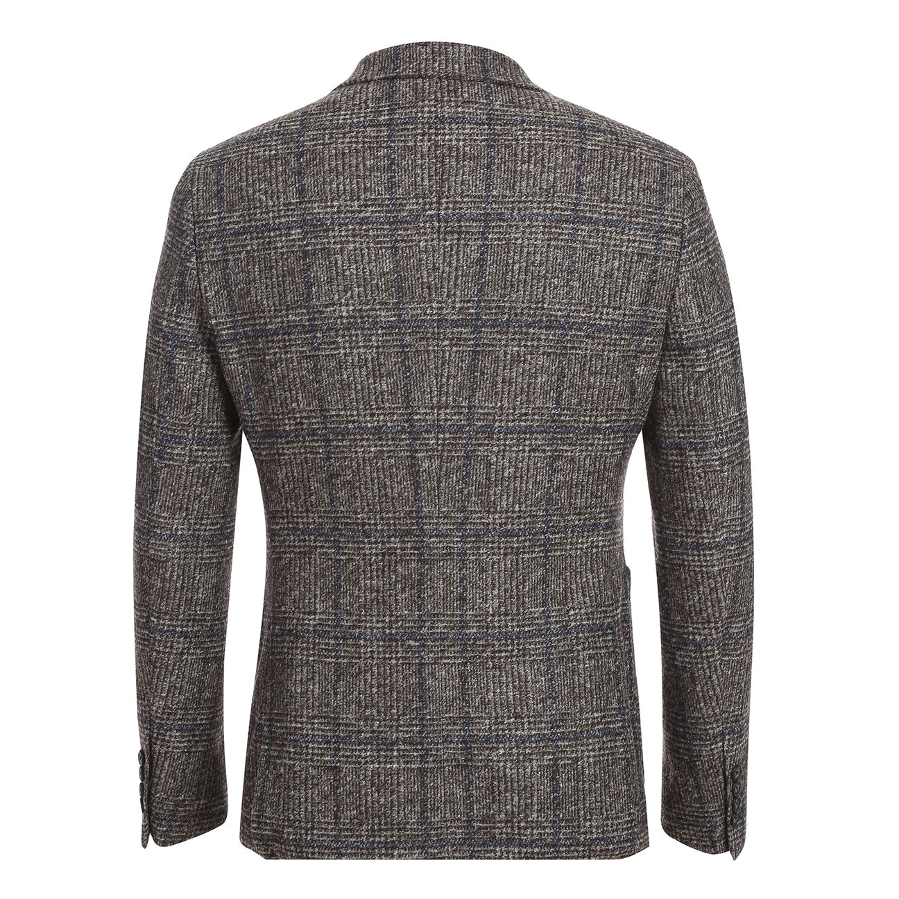 A mannequin showcases a Pellagio Beige Men's Half Canvas Blazer PF24-14, paired with a crisp white shirt and blue tie. A matching blue pocket square is elegantly tucked into the chest pocket for added sophistication.