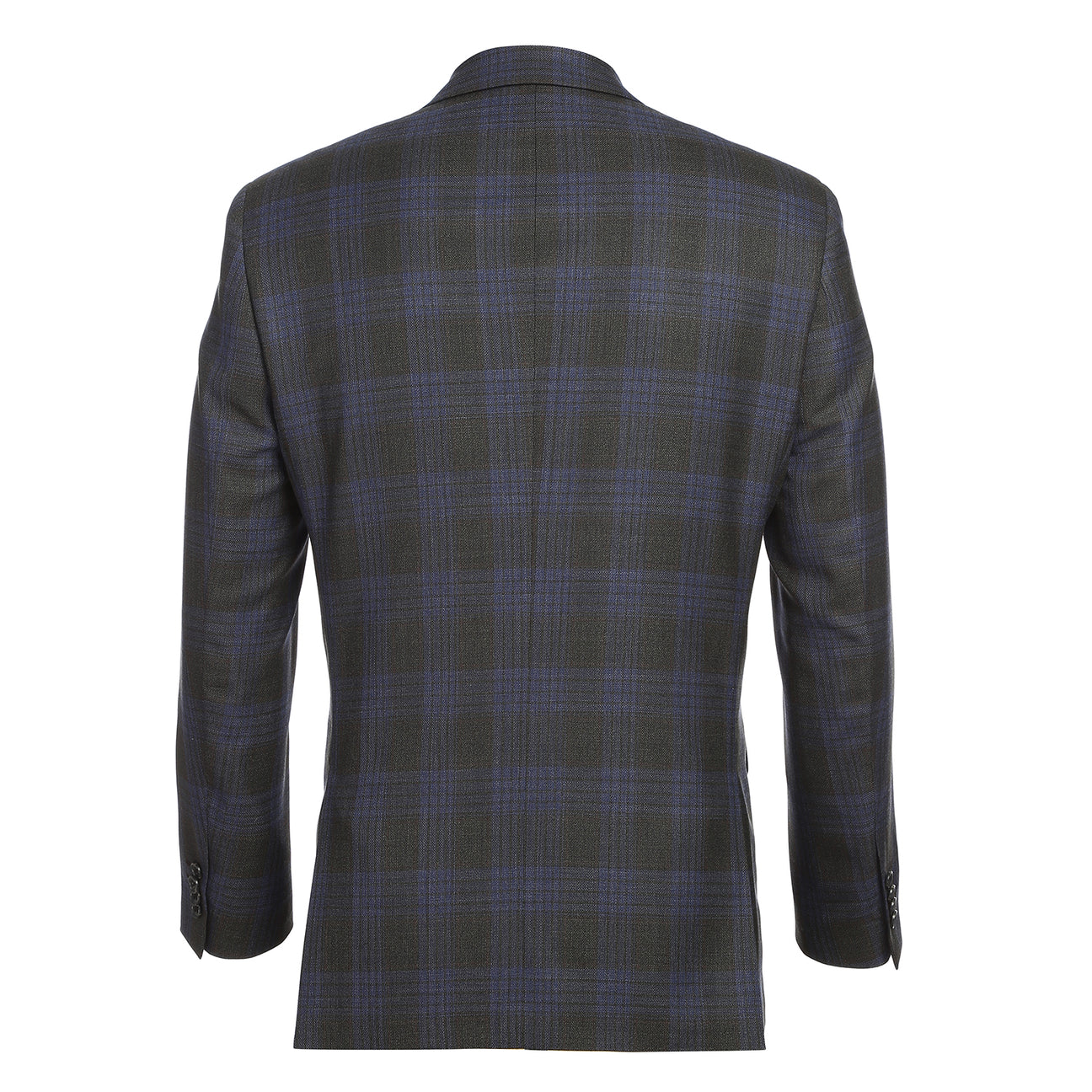 A mannequin displays the ALESSANDRO VITELLO New Slim Fit Wool Gray Blue Blazer 565-12 by Alessandro Vitello, styled over a white dress shirt and a blue patterned tie.