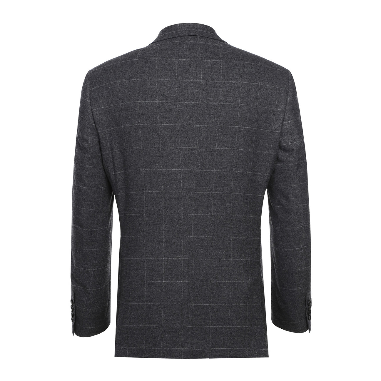 The Renoir Alessandro Vitello New Slim Fit Checked Gray Suit 293-31 is showcased on a mannequin over a white dress shirt with a purple polka dot tie, highlighting its modern elegance for men.
