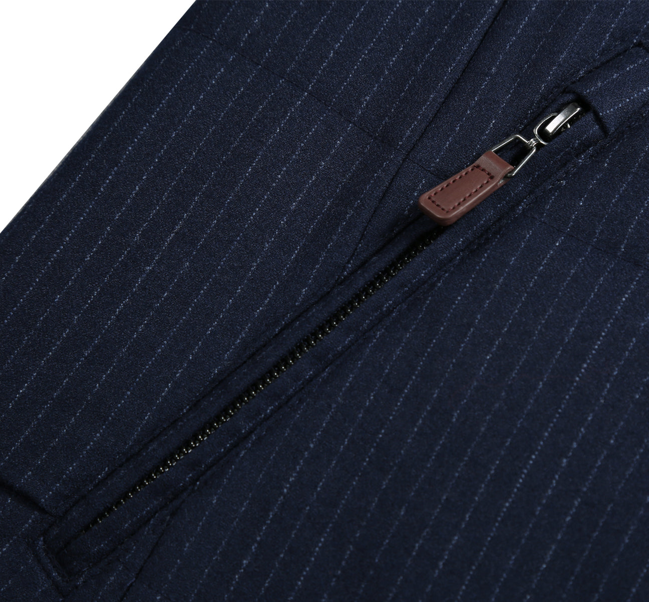 Pellagio Men's Navy Stripes Winter Puffer Wool Vest PF21-13, featuring snap buttons, zippered side pockets, and a chest pocket, is displayed on a plain white background.