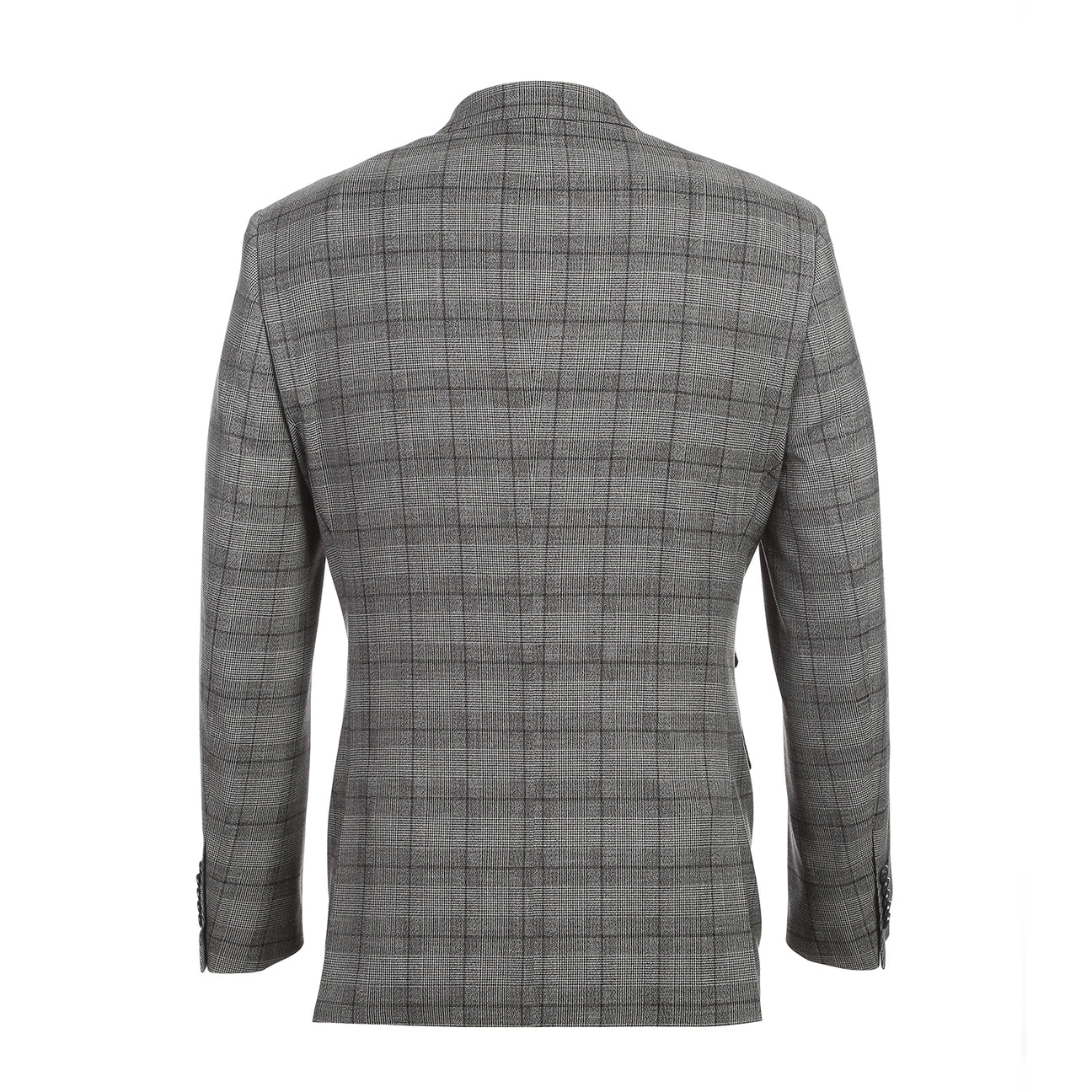The ENGLISH LAUNDRY Gray Check Suit 22-60-002EL by English Laundry is displayed on a mannequin with a two-button closure, paired with a white dress shirt and a subtly patterned blue tie.