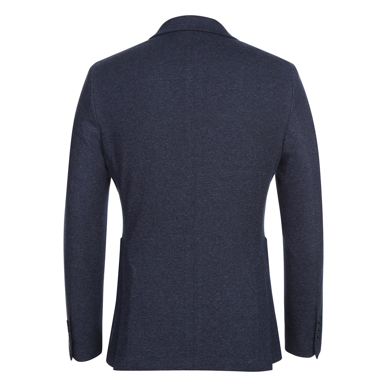 The Pellagio Men's Slim Fit Riserva Jacket Navy PF25-9 is styled over a white dress shirt with a striped orange and blue tie and patterned pocket square, displayed on a mannequin.
