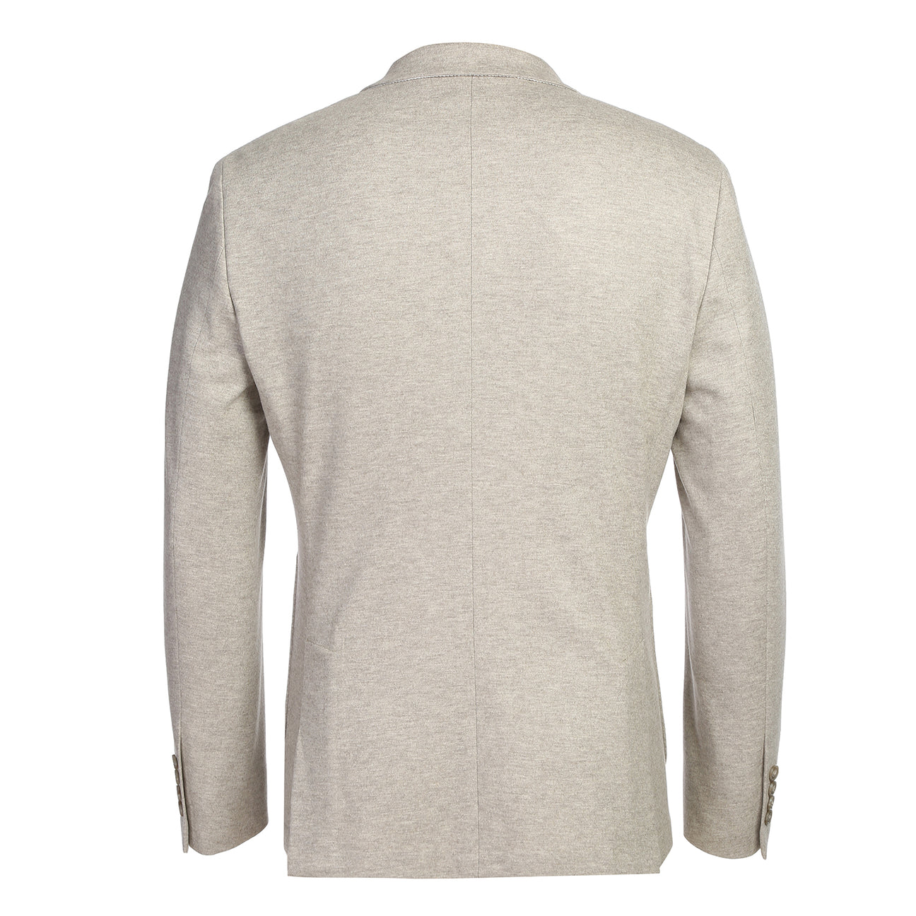 The Pellagio Men's Slim Fit Riserva Jacket Beige PF25-21W features two front pockets, button closure, a patterned pocket square, and striped tie over a white shirt, displayed on a mannequin.