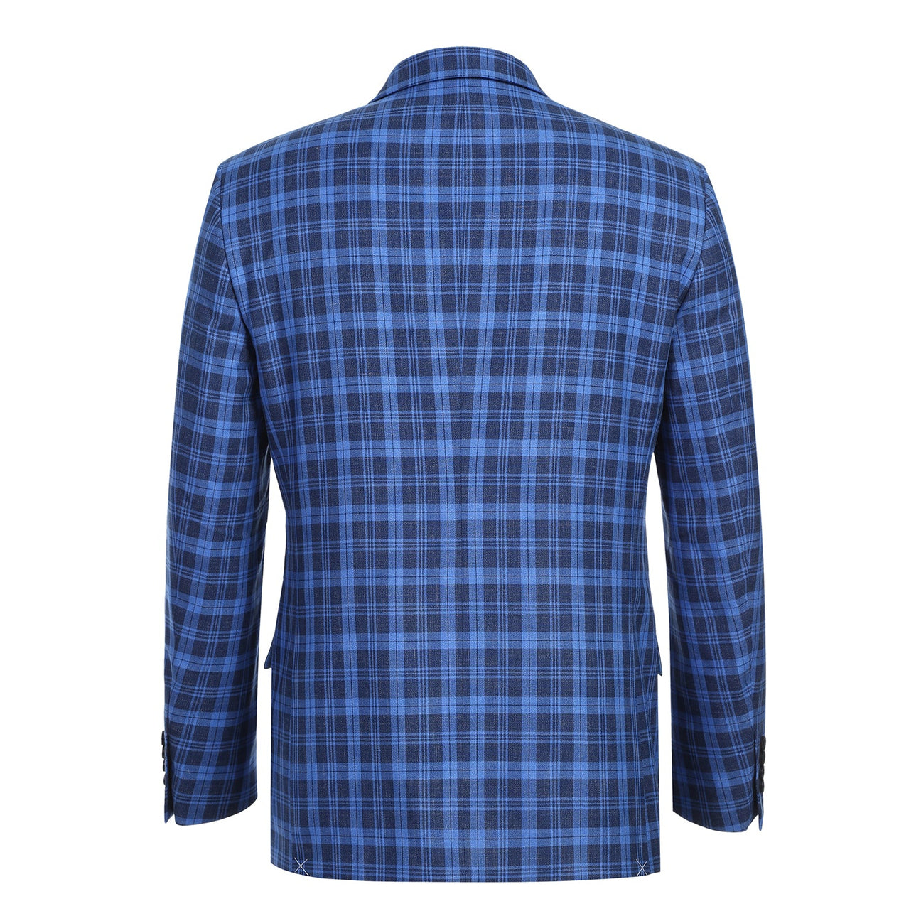 The Renoir Alessandro Vitello Slim Fit Blazer in royal blue (294-17) features classic notch lapels, a single button closure, and is styled with a white shirt and dark red polka dot tie on a mannequin for a refined look.