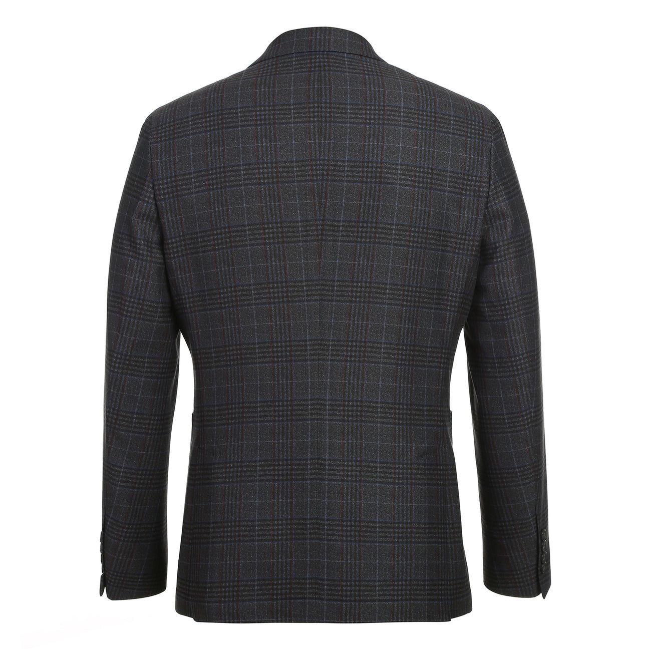 A mannequin features the Pellagio Blue Black Men's Half Canvas Blazer PF24-12, styled with a white shirt, red polka dot tie, and matching pocket square.