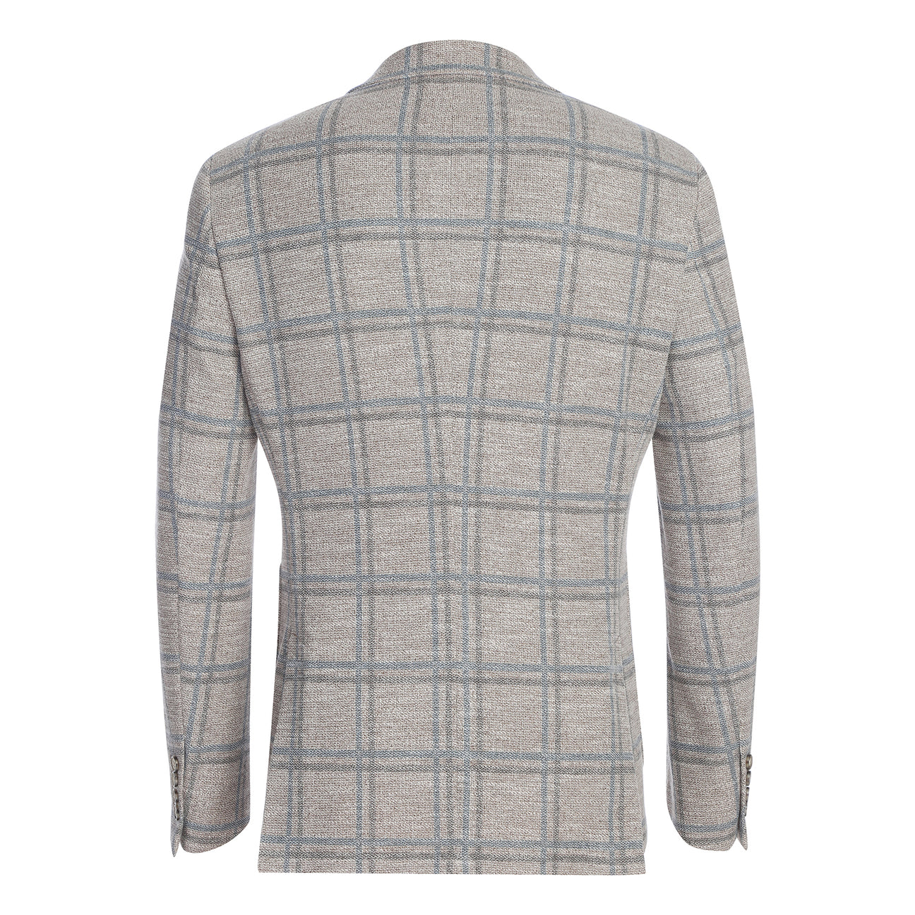 The Pellagio Camel Men's Slim Fit Riserva Jacket PS26-13 is styled on a mannequin with a white shirt, green patterned tie, and blue pocket square for a refined slim fit look.