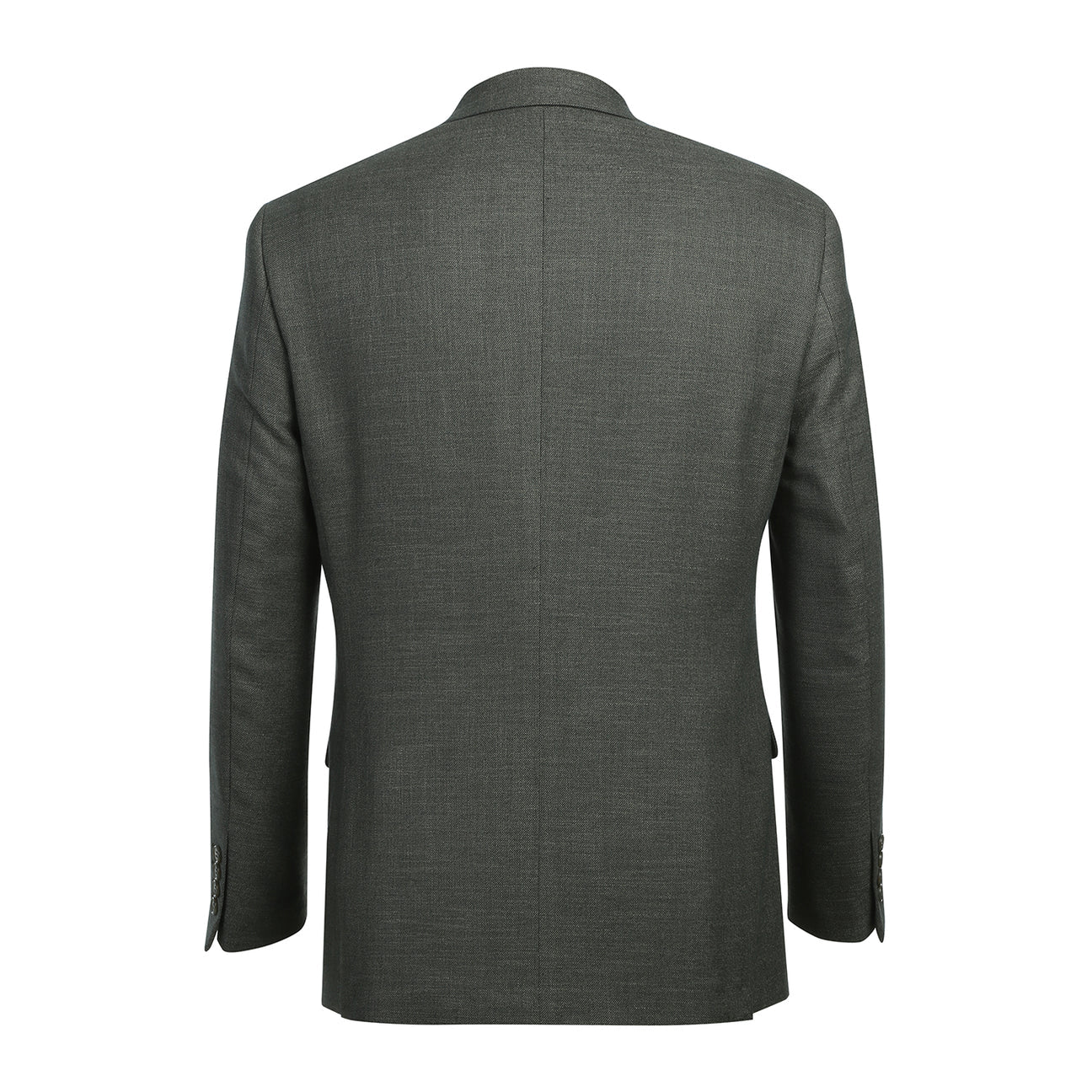 A mannequin displays the Alessandro Vitello by Renoir New Slim Fit Sport Coat 294-27, a gray men's slim fit blazer featuring a single-button front and notch lapel, with pocket flaps. A blue striped tie and white shirt are visible underneath.