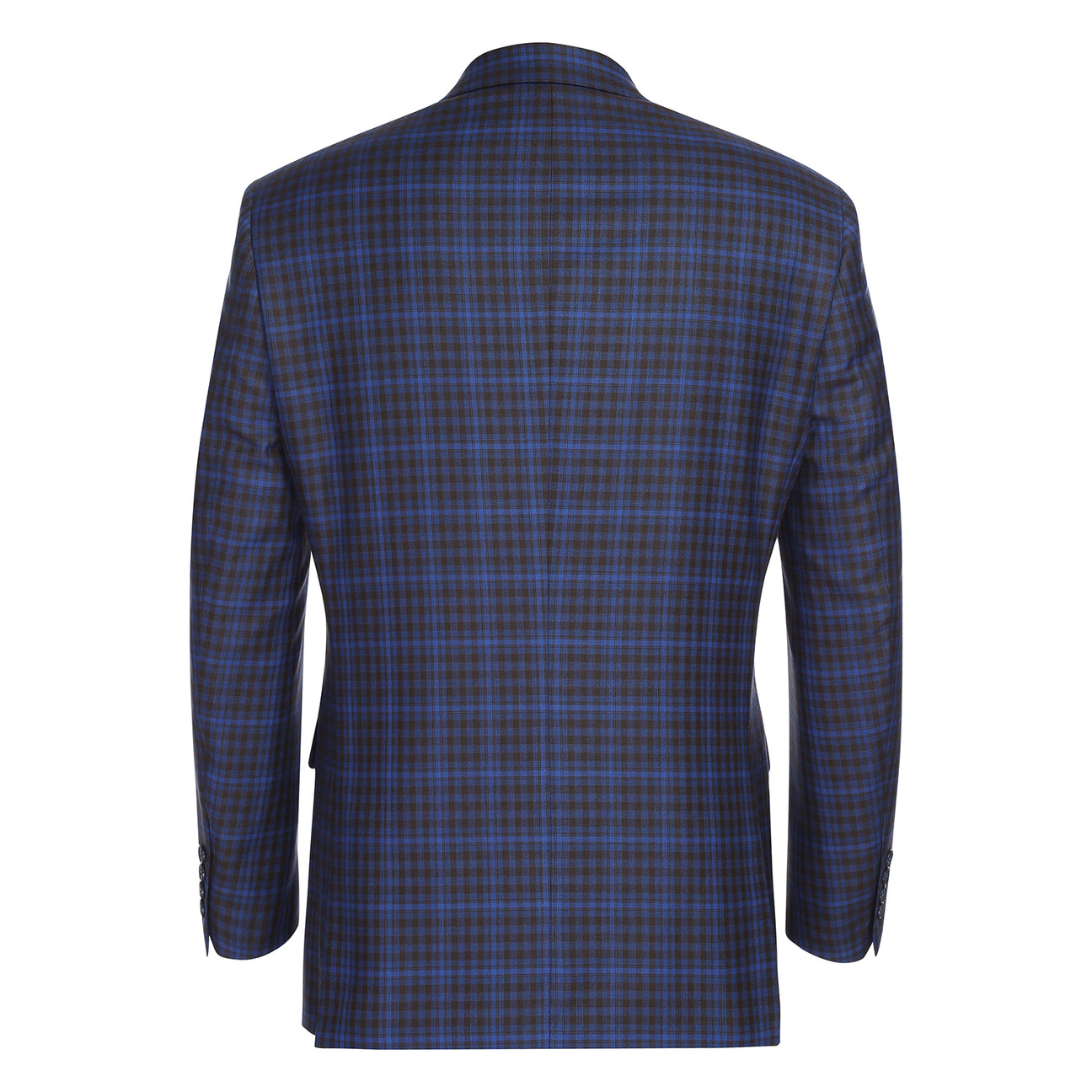 A mannequin is styled in the Renoir Alessandro Vitello New Slim Fit Blazer Blue 294-49, featuring a crisp white shirt, a striped tie, and a patterned pocket square. The sophisticated notch lapel adds an elegant touch.