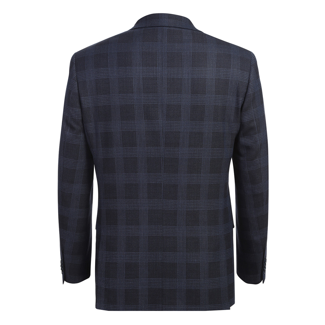 The Renoir Alessandro Vitello New Slim Fit Wool Navy Blazer 565-19 is shown on a mannequin with a white dress shirt, red polka dot tie, and blue pocket square.