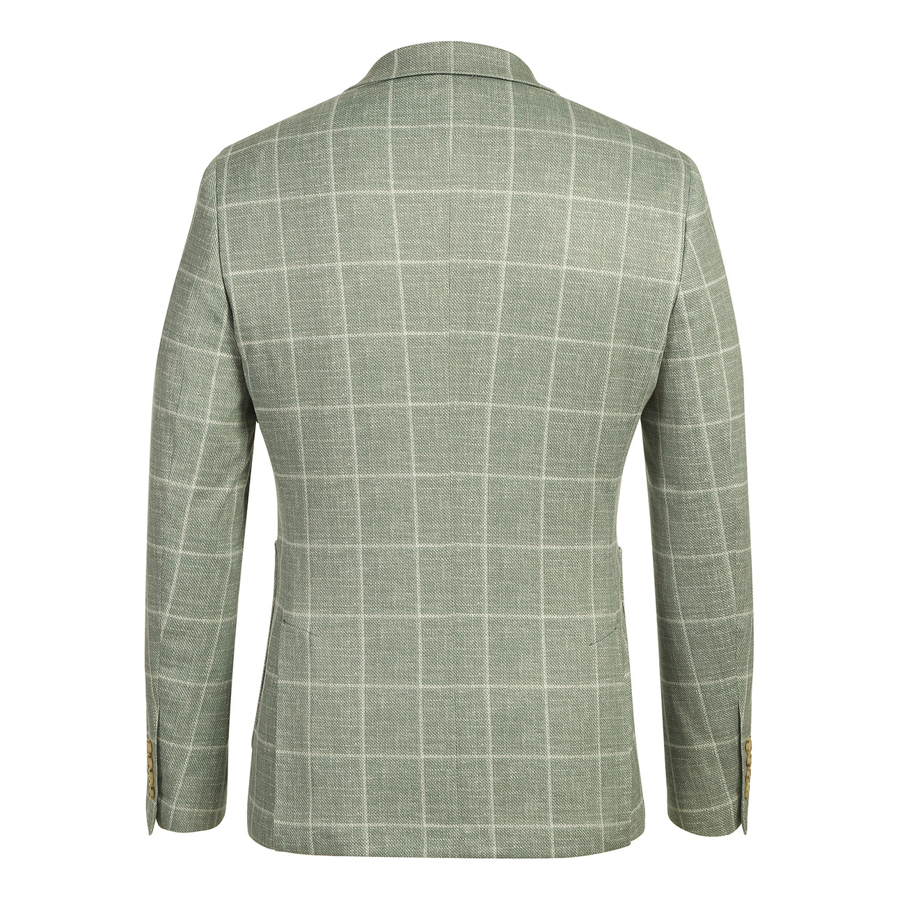 The Pellagio Men's Half Canvas Blazer Green PS25-5, by Pellagio, is shown on a mannequin with a notched lapel, white shirt, striped brown tie, and patterned pocket square.