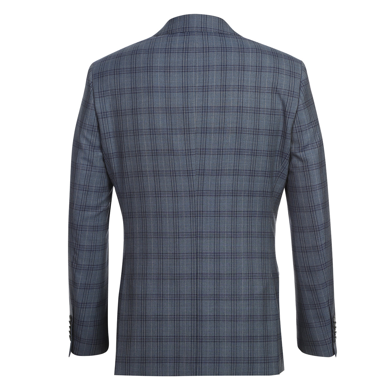 The ENGLISH LAUNDRY Wool Suit EL92-57-093 by English Laundry features a gray plaid slim-fit jacket over a white dress shirt with a red patterned tie, displayed on a mannequin.