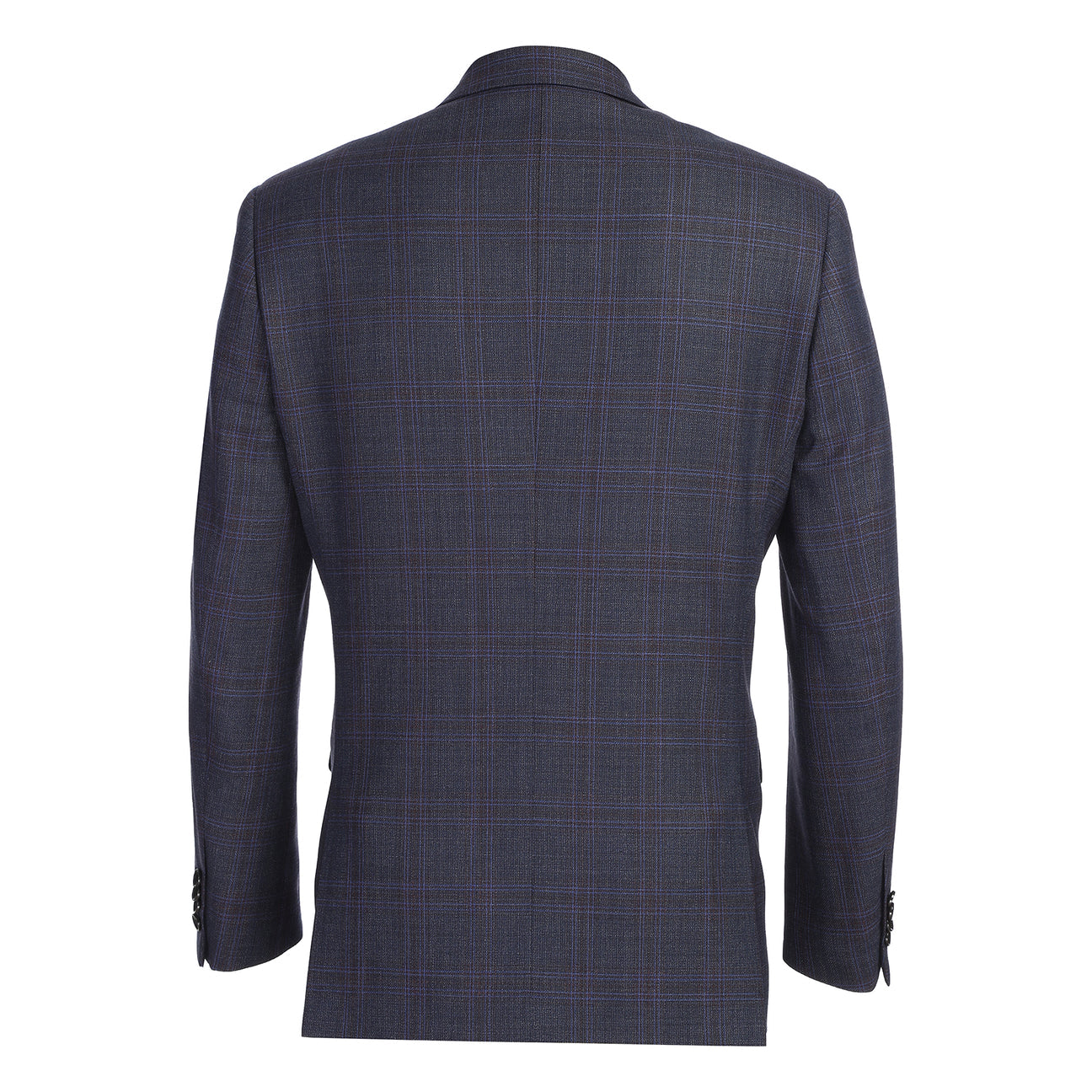 The Renoir Alessandro Vitello New Slim Fit Wool Brown Blazer 567-3 is expertly tailored from 100% wool; close-ups highlight its lapel and buttoned sleeve details. Paired with a striped tie and pocket square for added style.